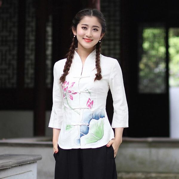 tang suit loose blouse shirt women retro disc button chinese ethnic style clothing hanfu middle-aged motham women's blouses & shirt, White
tang suit loose blouse shirt women retro disc button chinese ethnic style clothing hanfu middle-aged motham women's blouses & shirt, White