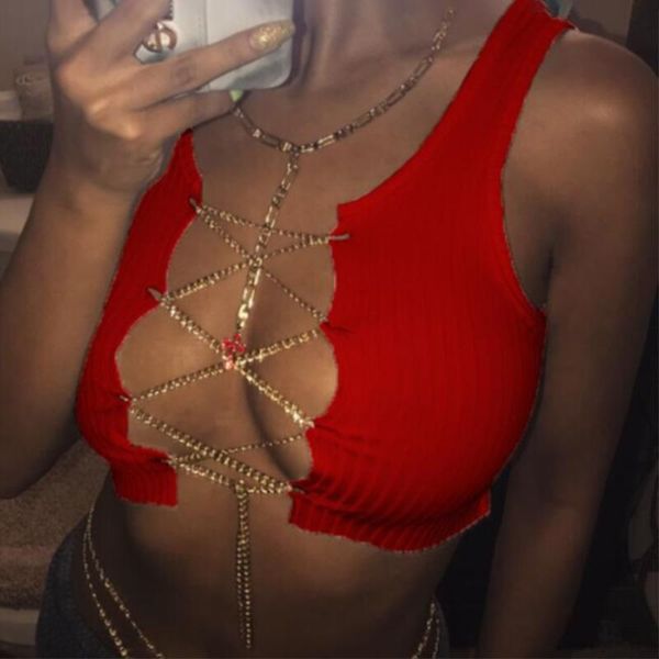 women's tanks & camis women metal bralette bra body chain crop sleeveless vest for summer hsj88, White
women's tanks & camis women metal bralette bra body chain crop sleeveless vest for summer hsj88, White