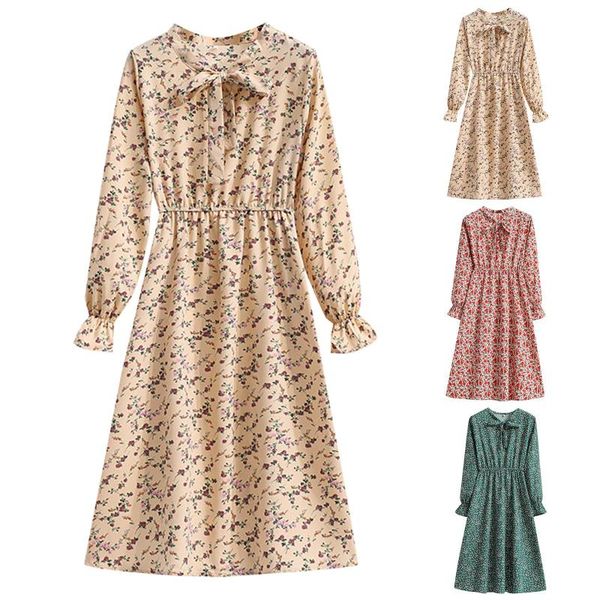 casual dresses vintage elastic waist mid-length dress floral printed bottoming women long sleeve bowknot slim vestido de mujer, Black;gray
casual dresses vintage elastic waist mid-length dress floral printed bottoming women long sleeve bowknot slim vestido de mujer, Black;gray
