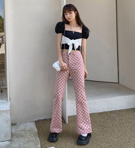 women's pants & capris checked cotton women flare hem high waist fashion lady casaul toursers, Black;white
women's pants & capris checked cotton women flare hem high waist fashion lady casaul toursers, Black;white