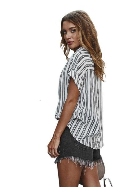 women's blouses & shirts elegant turn down collar button chiffon shirt summer women short sleeve casual striped office lady blouse f q, White
women's blouses & shirts elegant turn down collar button chiffon shirt summer women short sleeve casual striped office lady blouse f q, White