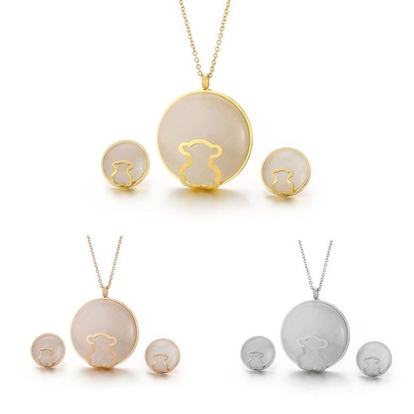 earrings & necklace round pearl pendant clavicle chain jewelry set titanium steel hollow bear for women gifts, Silver
earrings & necklace round pearl pendant clavicle chain jewelry set titanium steel hollow bear for women gifts, Silver