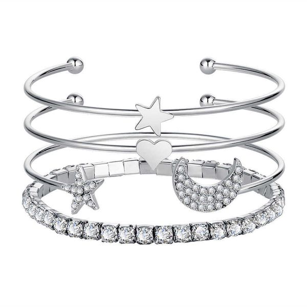 europe and america fashionable star moon opening bracelet set of four hand rings bangles for women presents jewellry sets gift q0719, Black
europe and america fashionable star moon opening bracelet set of four hand rings bangles for women presents jewellry sets gift q0719, Black