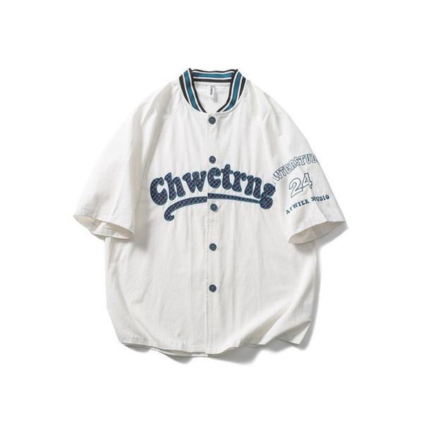 women's blouses & shirts 2021 women v-neck letter shirt arc hem drop shoulder short-sleeved japanese baseball madam summer streetwear, White
women's blouses & shirts 2021 women v-neck letter shirt arc hem drop shoulder short-sleeved japanese baseball madam summer streetwear, White