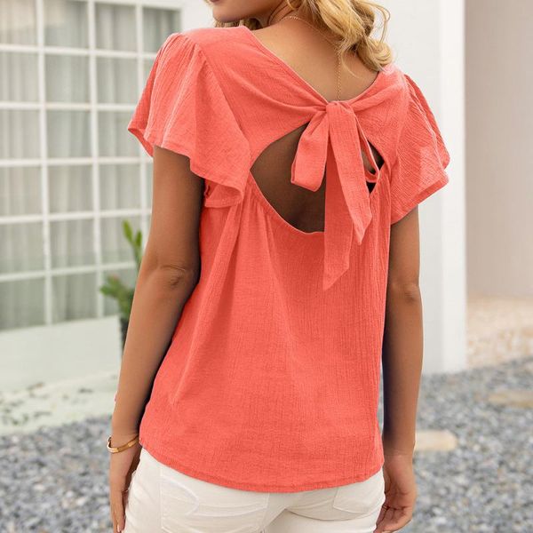 woman casual back hollow out bow tie solid short t shirt lotus sleeve basic t-shirt yellow black tshirt tees 2021 summer women's, White
woman casual back hollow out bow tie solid short t shirt lotus sleeve basic t-shirt yellow black tshirt tees 2021 summer women's, White