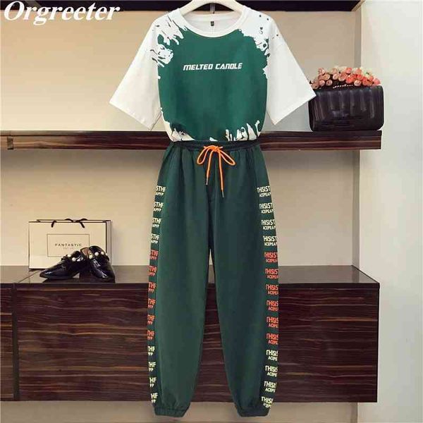 summer tracksuits women loose print short sleeve tshirt elastic waist trousers fashion casual sets streetwear set 210525, White
summer tracksuits women loose print short sleeve tshirt elastic waist trousers fashion casual sets streetwear set 210525, White