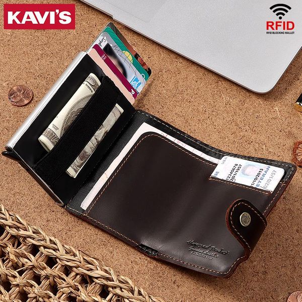 card holders kavis rfid vintage men leather mini id case male small coin purse automatic pocket wallets 2021, Brown;gray
card holders kavis rfid vintage men leather mini id case male small coin purse automatic pocket wallets 2021, Brown;gray