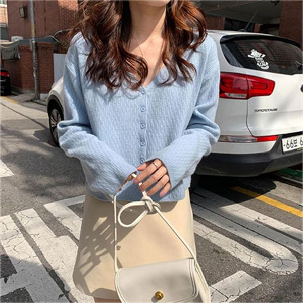 women's knits & tees spring and summer soft milk blue short sweater coat self-cultivation lazy v-neck long-sleeved thin knit cardigan, White
women's knits & tees spring and summer soft milk blue short sweater coat self-cultivation lazy v-neck long-sleeved thin knit cardigan, White