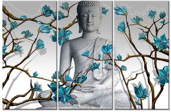 paintings 3 pieces buddha wall art statue with abstract blue flowers painting canvas can for household office decoration
paintings 3 pieces buddha wall art statue with abstract blue flowers painting canvas can for household office decoration