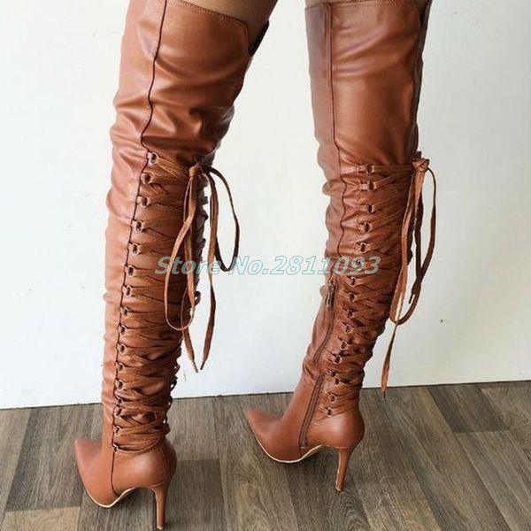 boots over the knee lace up pointed toe stiletto high heel zipper dress ladies shoes brown black leather custom made
boots over the knee lace up pointed toe stiletto high heel zipper dress ladies shoes brown black leather custom made