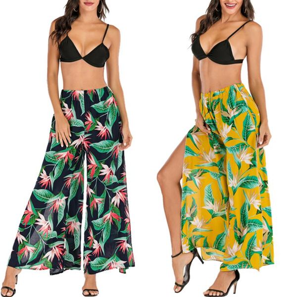 women tropical print wide leg pants casual split thigh high waist trousers summer bohemian style comfortable clothes women's & capris, Black;white
women tropical print wide leg pants casual split thigh high waist trousers summer bohemian style comfortable clothes women's & capris, Black;white