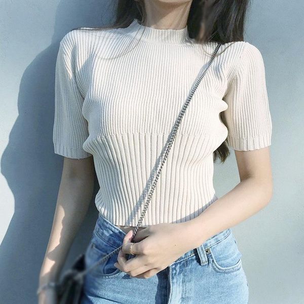 jlong summer knitted t shirt women casual slim short sleeve shirts korean women's t-shirt, White
jlong summer knitted t shirt women casual slim short sleeve shirts korean women's t-shirt, White