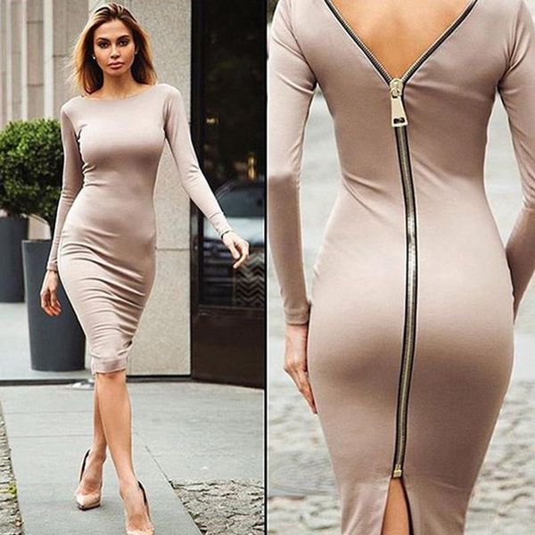 casual dresses women bodycon dress solid color round neck long sleeve back zipper tight female fashion clothes, Black;gray
casual dresses women bodycon dress solid color round neck long sleeve back zipper tight female fashion clothes, Black;gray