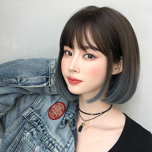 fashion wig female short bobo student round face whole headgear natural gradient button straight hair, Black
fashion wig female short bobo student round face whole headgear natural gradient button straight hair, Black
