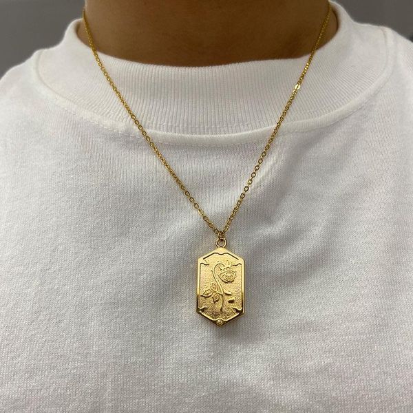 pendant necklaces necklace for women men gilded stainless steel rose flower retro european american hexagon nameplate collarbone chain, Silver
pendant necklaces necklace for women men gilded stainless steel rose flower retro european american hexagon nameplate collarbone chain, Silver
