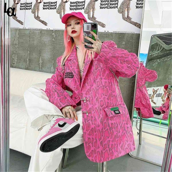 spring snake print blazers women korean loose streetwear jacket french vintage fashion single breasted outwear 210519, White;black 
spring snake print blazers women korean loose streetwear jacket french vintage fashion single breasted outwear 210519, White;black