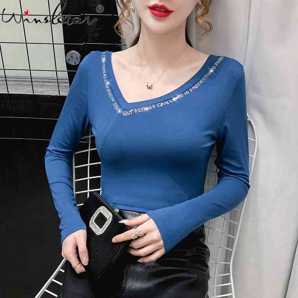women's t-shirt spring fall korean style skew collar shiny diamonds letter ropa mujer all match cotton tees t0n213a cg5i, White
women's t-shirt spring fall korean style skew collar shiny diamonds letter ropa mujer all match cotton tees t0n213a cg5i, White