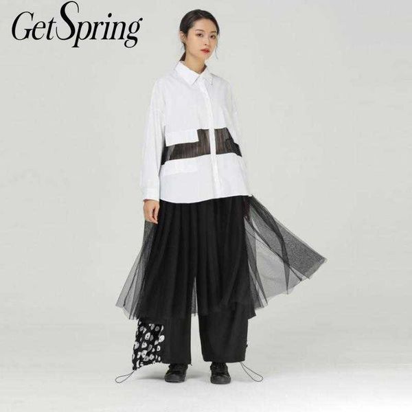 getspring women blouse shirt mesh patchwork hollow out cotton women's summer blouses black white loose female 210601
getspring women blouse shirt mesh patchwork hollow out cotton women's summer blouses black white loose female 210601