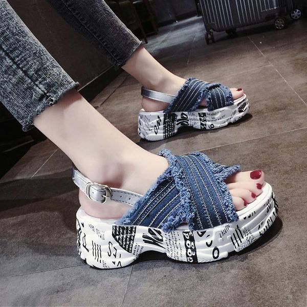 printing platform denim sandals women cross band small ball chains wedges sandalias mujer 2021 heigh increasing beach, Black
printing platform denim sandals women cross band small ball chains wedges sandalias mujer 2021 heigh increasing beach, Black