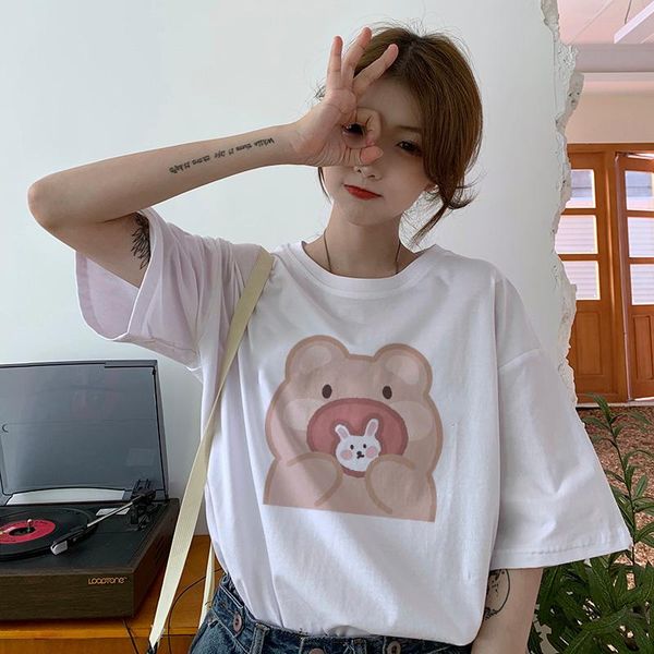 women's t-shirt bear print women kawaii anime harajuku korean short-sleeve tee casual clothes pink ulzzang summer 2021 femme, White
women's t-shirt bear print women kawaii anime harajuku korean short-sleeve tee casual clothes pink ulzzang summer 2021 femme, White
