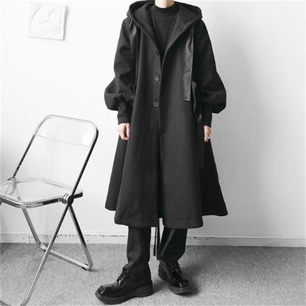 men's wool & blends tweed coat winter dark department medium long loose knee length korean fashion minority hooded, Black
men's wool & blends tweed coat winter dark department medium long loose knee length korean fashion minority hooded, Black