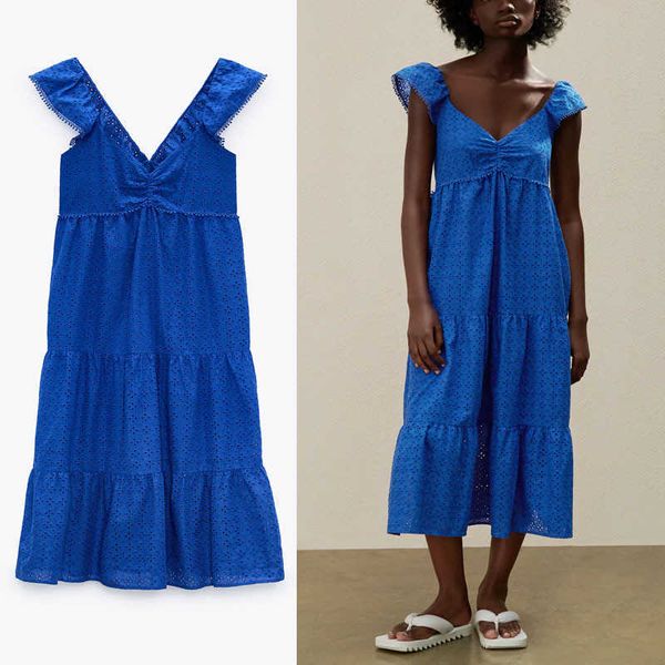 za embroidered openwork strappy long dress women ruffle straps backless party dresses smocked elastic embroidery blue dress 210602, Black;gray
za embroidered openwork strappy long dress women ruffle straps backless party dresses smocked elastic embroidery blue dress 210602, Black;gray