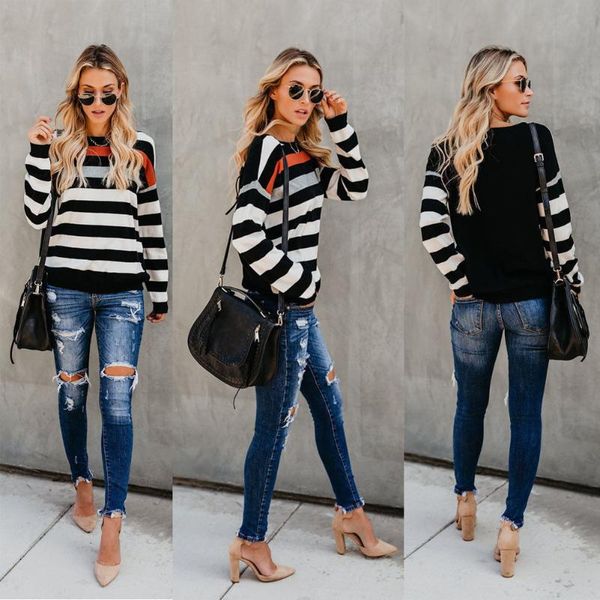 women's t-shirt fashion brand est women ladies autumn long sleeve loose stripe sweater jumper pullover casual soft clothing, White
women's t-shirt fashion brand est women ladies autumn long sleeve loose stripe sweater jumper pullover casual soft clothing, White