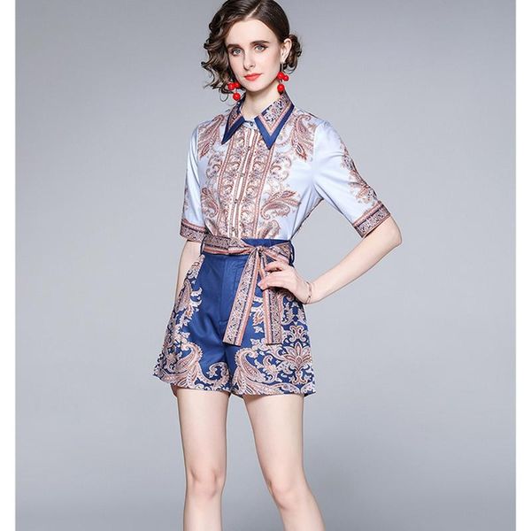 women's tracksuits summer fashion runway suit women short sleeve vintage print shirt+high waist bow belt shorts 2piece clothing set out, Gray
women's tracksuits summer fashion runway suit women short sleeve vintage print shirt+high waist bow belt shorts 2piece clothing set out, Gray