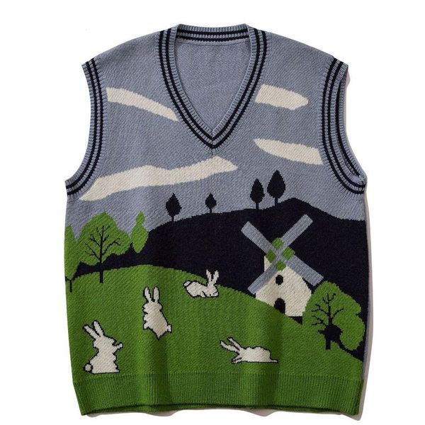 men's vests college style pullovers sleeveless sweaters men cartoon print streetwear oversized harajuku v-neck knitwear vest, Black;white
men's vests college style pullovers sleeveless sweaters men cartoon print streetwear oversized harajuku v-neck knitwear vest, Black;white
