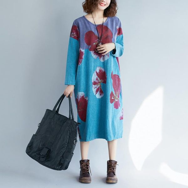 casual dresses johnature print o-neck full sleeve dress 2021 autumn women loose cotton linen vintage, Black;gray
casual dresses johnature print o-neck full sleeve dress 2021 autumn women loose cotton linen vintage, Black;gray