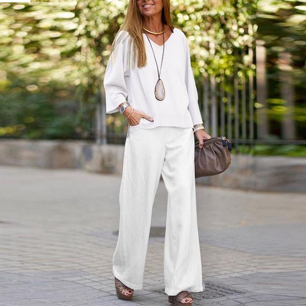 women's two piece pants autumn loose lady outfits women casual solid simple set spring v neck long sleeve shirt pullover and pocket sui, White
women's two piece pants autumn loose lady outfits women casual solid simple set spring v neck long sleeve shirt pullover and pocket sui, White