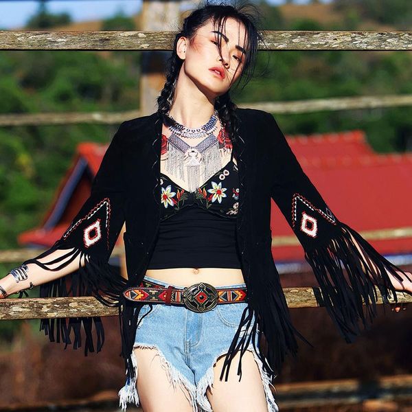 women's jackets autumn women spring vintage novelty personality v-neck geometry embroidery tassel short jacket outwear, Black;brown
women's jackets autumn women spring vintage novelty personality v-neck geometry embroidery tassel short jacket outwear, Black;brown