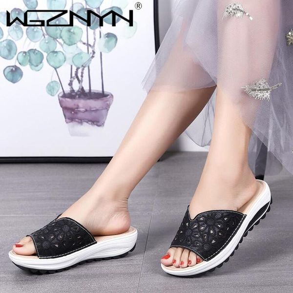 slippers fashion women cow leather lady fish mouth wedges flowers out beach shoes woman thick bohemian sandals zapatos de mujer, Black
slippers fashion women cow leather lady fish mouth wedges flowers out beach shoes woman thick bohemian sandals zapatos de mujer, Black
