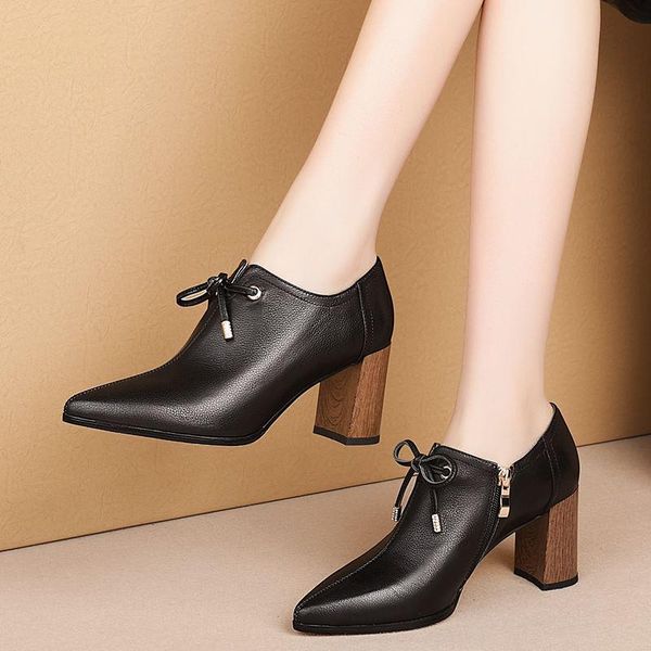 size 34-42 soft genuine leather women heels shoes thick heel fashion leisure girls office work high dress, Black
size 34-42 soft genuine leather women heels shoes thick heel fashion leisure girls office work high dress, Black