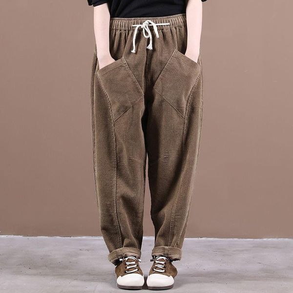women's pants & capris 2021 autumn arts style women elastic waist loose big pocket cotton corduroy casual harem femme trousers m595, Black;white
women's pants & capris 2021 autumn arts style women elastic waist loose big pocket cotton corduroy casual harem femme trousers m595, Black;white