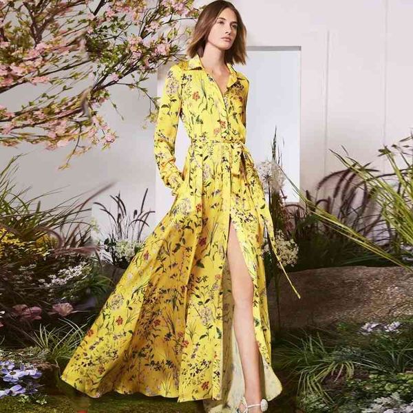 french elegance women's floral printted single-breasted long shirt dress runway vestidos yellow split beach maxi 210525, Black;gray
french elegance women's floral printted single-breasted long shirt dress runway vestidos yellow split beach maxi 210525, Black;gray
