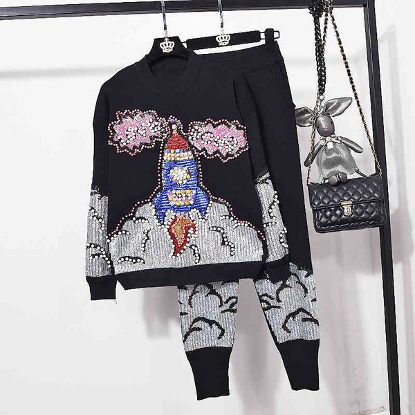 women's two piece pants autumn set fashion sequins beaded letter long sleeve loose knitted sweater + casual knit g532 st7i, White
women's two piece pants autumn set fashion sequins beaded letter long sleeve loose knitted sweater + casual knit g532 st7i, White