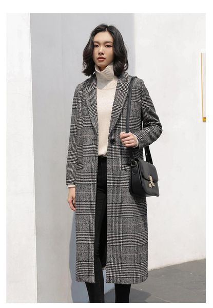 women's wool & blends spring autumn women plaid coat fashion long woolen female winter jackets outwer, Black
women's wool & blends spring autumn women plaid coat fashion long woolen female winter jackets outwer, Black