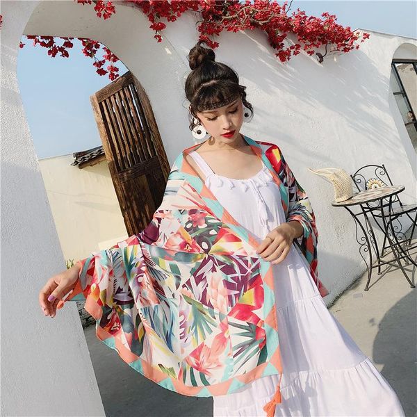 scarves silk scarf women's tropical flower shawl travel sun protection beach towel ethnic style cotton summer sunshade, Blue;gray
scarves silk scarf women's tropical flower shawl travel sun protection beach towel ethnic style cotton summer sunshade, Blue;gray