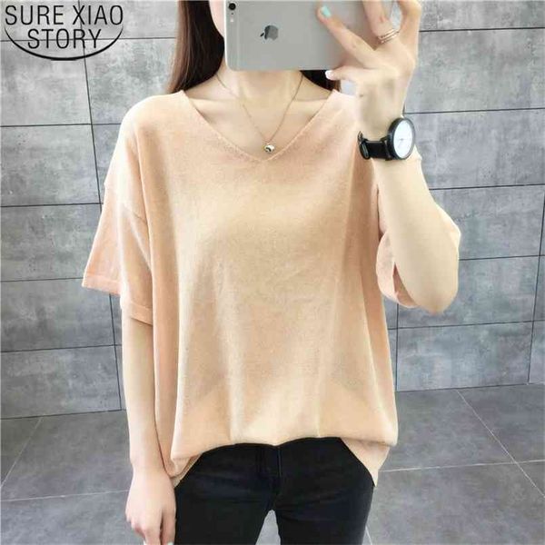 women blouse short sleeve summer long knitted blouses bright yarn v-neck bottoming shirt great stretch ladies 210421, White
women blouse short sleeve summer long knitted blouses bright yarn v-neck bottoming shirt great stretch ladies 210421, White
