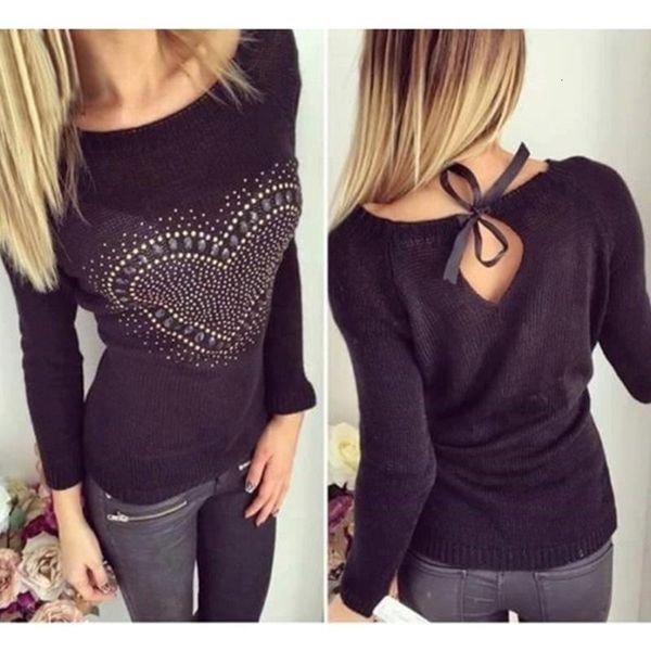 women's blouses & shirts fashion women back lace-up keyhole knit wear chic sequin beading long sleeve blouse spring fall, White
women's blouses & shirts fashion women back lace-up keyhole knit wear chic sequin beading long sleeve blouse spring fall, White