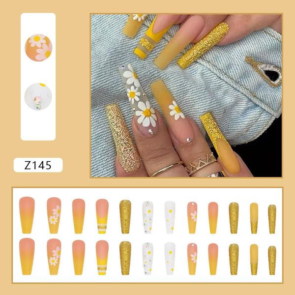 false nails 24pcs fake yellow glitter chrysanthemum print design removable coffin long paragraph full cover artificial manicure, Red;gold
false nails 24pcs fake yellow glitter chrysanthemum print design removable coffin long paragraph full cover artificial manicure, Red;gold