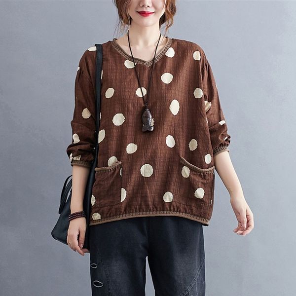 women loose casual long sleeve t-shirts new simple style vintage v-neck polka dot female cotton linen tees s3154 210412, White
women loose casual long sleeve t-shirts new simple style vintage v-neck polka dot female cotton linen tees s3154 210412, White