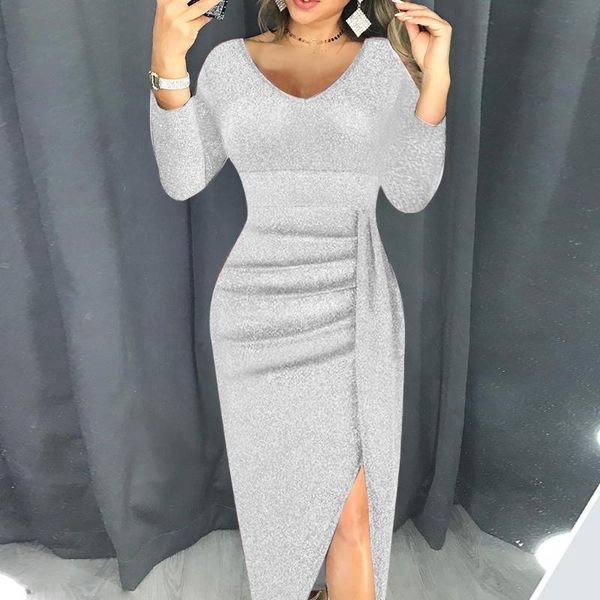 casual dresses autumn women dress fashion solid v-neck high slit party long sleeve slim fit vestidos elegant robe femme, Black;gray
casual dresses autumn women dress fashion solid v-neck high slit party long sleeve slim fit vestidos elegant robe femme, Black;gray