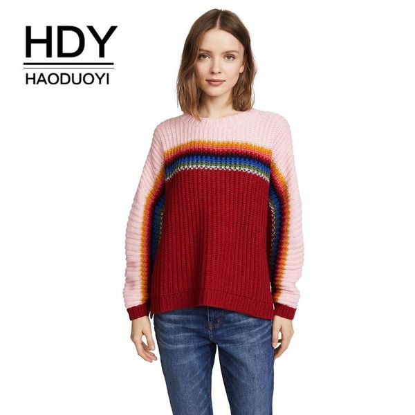 women's sweaters hdy haoduoyi 2021 autumn colorful striped contrast knit split pullover christmas rainbow sweater winter clothes women, White;black
women's sweaters hdy haoduoyi 2021 autumn colorful striped contrast knit split pullover christmas rainbow sweater winter clothes women, White;black