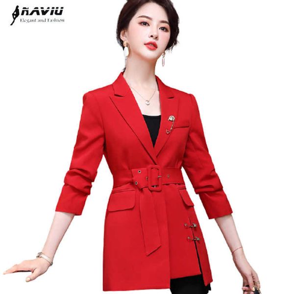 red jacket women mid length fashion temperament casual sashes long sleeve blazer office ladies foraml slim work coat 210604, White;black
red jacket women mid length fashion temperament casual sashes long sleeve blazer office ladies foraml slim work coat 210604, White;black