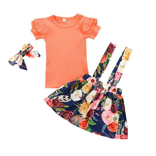 children little girls outfit summer solid color sleeve round collar + floral printing suspender skirt bow headwear clothing sets, White
children little girls outfit summer solid color sleeve round collar + floral printing suspender skirt bow headwear clothing sets, White