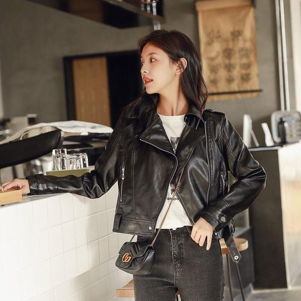 women's leather & faux 2021 haining real sheep short coat spring and autumn korean motorcycle jacket, Black
women's leather & faux 2021 haining real sheep short coat spring and autumn korean motorcycle jacket, Black