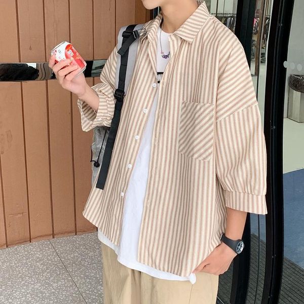 men's casual shirts summer striped fashion oversize men streetwear korean loose short-sleeved mens dress, White;black
men's casual shirts summer striped fashion oversize men streetwear korean loose short-sleeved mens dress, White;black