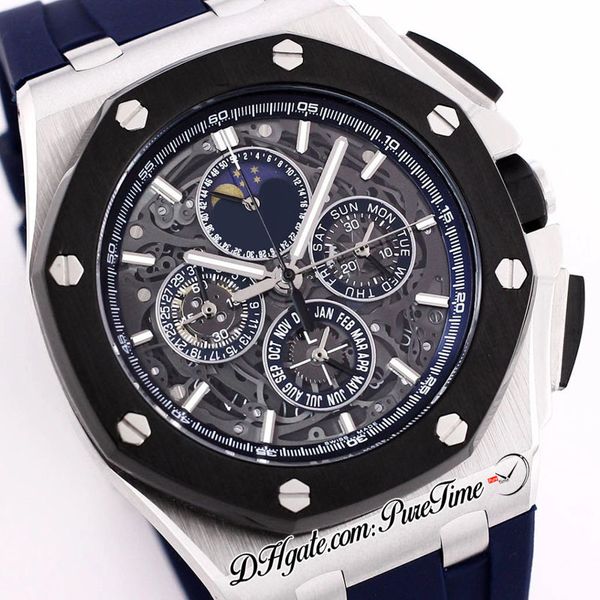 43mm 26571 miyota quartz chronograph mens watch steel case black bezel blue inner skeleton dial stick markers rubber strap satch watches pur, Slivery;brown
43mm 26571 miyota quartz chronograph mens watch steel case black bezel blue inner skeleton dial stick markers rubber strap satch watches pur, Slivery;brown